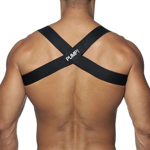 PUMP men's fashion, cross style fitness exercise, chest for sexy and strong men, showing large muscles, elastic shoulder strap