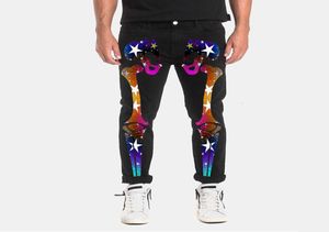 Jeans Männer schwarze Hosen Denim Herren Streetwear Print Skelett High Wasit Slim Bleistift Overalls5036982