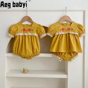 Clothing Sets Summer Baby Suit Flower Embroidered Short Sleeved Top Bread Shorts 2piece Set For Girl Romper 0-24M