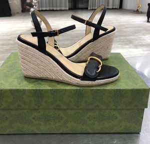 المصمم الصيفي High Heels Platform Sandals Womens Leather Espadrille Wedge Heels Black White White Allable Colledable Strap Sandal Summer Party Shoes with Box