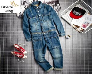 MEN039S Dżinsy Sprężyna jesień męskie zabytkowe obciążenie jeansowe kombinezon Hiphop Long Rleeve Tops Prosty spodnie duże rozmiar Rompers 3615391