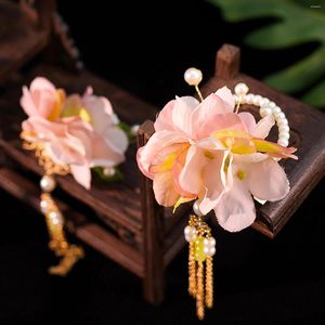 Hair Clips Flower Clip Pearl Tassel Side Pin For Girls Hanfu Party Chinese Style Wedding Accessory Headpiece Fairy Head Jewelry