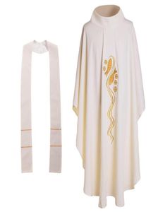 Holy Religion Costumes Catholic Church Priest White Fish Embroidered Chasuble no Collar Mass Vestments 3 Styles2812811