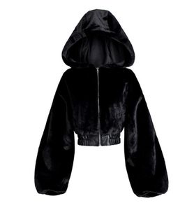 Rosetik Kış Sahte Kürk Ceket Kadın Kısa Ceket Sıcaklık Moda Gotik Sıradan Siyah Ceket Kapşonlu Dış Giyim Büyük Boy Paltolar 2010197220262