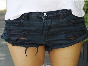 Vintage rippade hål fransar denim thong shorts kvinnor sexig ficka en tesked jeans shorts hela sommar flicka denim booty sh1628486