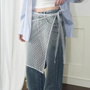 INS Blogger Кружевая многослойная марлевая юбка с острой девушкой с пряной девушкой, сложенная y2k Streetwear Prom, соответствующая штаны 240515