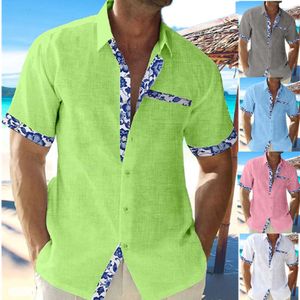 Hawaiian New Beach Vacation Short Sleeved Cardigan Men s Cuff Front Contrast Polo Neck Shirt Hirt