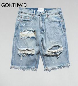 Gonthwid rozerwał zniszczone w trudnej sytuacji dżinsowe szorty 2020 męskie dżinsowe spodenki Niebieskie męskie moda hip -hopowa swoboda dżinsy kropki krótkie CX26912461
