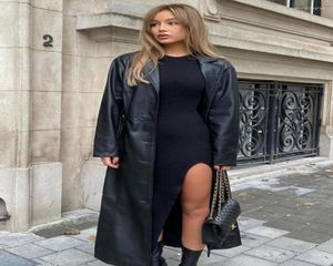 Women039s Trench Coats Streetwear Lapel Black Leather Women Women Pocket Double Breads Outwear Осенняя зимняя женщина шикарная Overk1392385