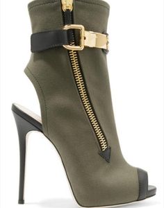 Designerher Sandals Boots Women PEEP TOE BOOTIES SIDE ZIP MUJER BOTAS BACK OPEN THIN HEEL PARTY SHOES3923496