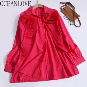 Blouses femininas Oceanlove Shirtsblouses Mulheres Tops 3D Flores da primavera Autumn vintage BLUSAS MUJER COREAN Moda Elegante Camisas Doce