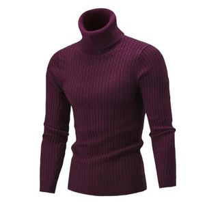 2018 new men039s sweater knitted sweater autumn and winter new European and American high collar pure color knitted3816694
