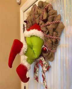 Рождественский вор украл Гринч плюшевые венок из венок из венок из гирлянды, наполненные рождественскими украшениями, украшения дверной орнамент Рождество подарки 22039318592