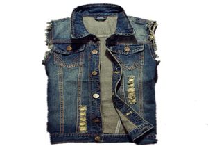 2019 Raped Jean Jacket Men039s Vest dżins Hip Hop jean płaszcze kamizelki kowboja kurtka bez rękawów Męska czołg plus rozmiar 6xl3450847