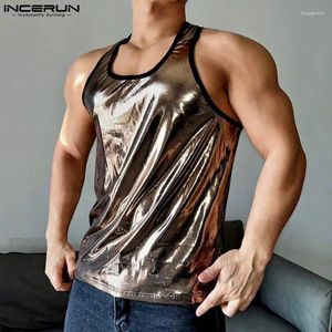 Men's Tank Tops 2024 Men Shiny Solid O-neck Sleeveless Streetwear Casual Male Vests Summer Party Fashion Clothing S-5XL INCERUN