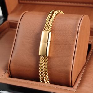 Goldenes Kettenarmband für Männer und Frauen Edelstahl Bordsteinkubaner Link Bangel Hip Hop Trendy Handgelenkschmuck Geschenk 240515