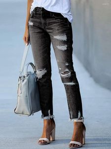 Kvinnors byxor fashionabla tätt passande fast färg mångsidig denim nödställda jeans hög midja