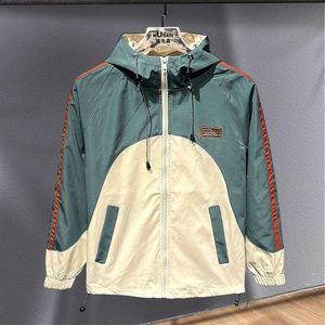 Trendy brand jacket for men's autumn 2024 new patchwork color contrast casual versatile hooded jacket for men's sprint suit trend