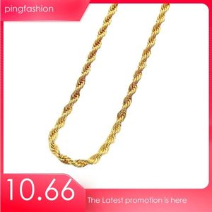 Drop Ping Chains Gold Color 6mm Rope Chain Halsband för män Kvinnor Hip Hop Jewelry Accessories Fashion 22 tum