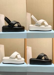 2022 Fashion Quilted Nappa Leather Crisscross Flatform sandals luxury slipper women shoes white black flat summer sandal womens de7961961