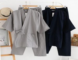 Pijama de outono de outono Define o algodão Blend Kimono Mens Sleepwear estilo japonês pijamas homens macios caseiros desgaste 2 peças de alta qualidade18085815