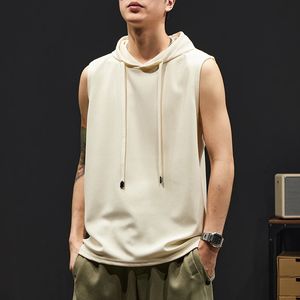 Summer Mens Loose Tank Tops Gyms Fitness Hooded Vest Sleeveless Outdoor Solid Pullovers TShirts Casual Sportwear Tees 240507