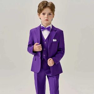 Zestawy odzieży Purple Formalny Ultra-cienki zestaw dla chłopców ślubny urodziny Photography Odzież Dziecięce Pole Kamizelki Zestaw Dziennikowy Q240517