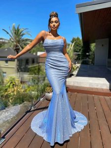 Runway Dresses Fashion Women Sparkle Sapghetti Slip aftonklänning Backless Mermaid Wedding Dress Elegant golvlängd Brudtärna Vestido Robe T240518