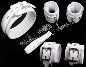 BDSM Fetisch Leather Sponge Dog Collar Slave Hand Wrist Ankle Cuffs Bondags Restraints Belt Låsbar i vuxna spel för par2959373