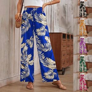 Women's Pants Summer For Women Plus Size 2024 Ladies Tropical Leisure Drawstring High Waist Wide Leg Cargo