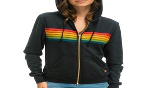 Women039s moletom moletons moletons do venário do vendedor 2021 Casual Rainbow Hooded Fashion Zipup listrado plus size6180527