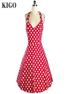 Kigo Women Dress Print Print Floral Party Vintage Plays 50S 60S Halter Red Polka Dot Rockabilly Dress Plus Size Casual Dress Z51S6049693