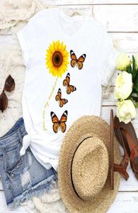 Женщины графическая бабочка мультфильм цветочная модная девочка Lady Tees Print Tops Clothing Frunt Frush футболка женская футболка x05274365299