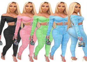 Long Sleeve Tracksuit Women 2 Piece Set Off Shoulder Crop Top Stacked Leggings Sets Sexy Club Outfits Matching Sets Plus Size T24908687