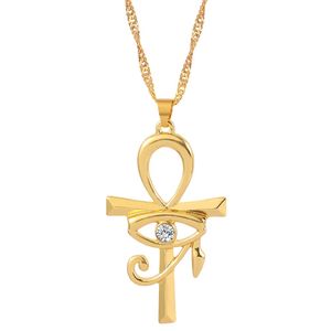 Colar de pingente de pingente de ouro de 14k ankh 14k egípcio para homens homens amulet amulet of horus símbolo da vida colares cruzados de jóias africanas presentes