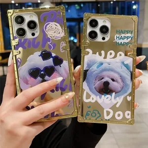 iPhone 15 Pro Max 15pro 15pro 13 12 11 7plus x Man Fashion Electroplating Mirror Surface Dog Cover for iPhone 14Pro Max 11ケースの装置11ケースバックバック
