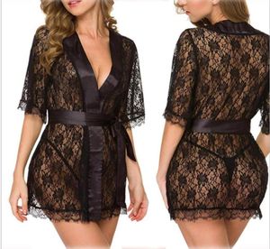 Sexig erotisk underkläder plus storlek Langerie Kimono Dress Satin Black Sleepwear Pyjamas for Women Baby Doll G String5207057