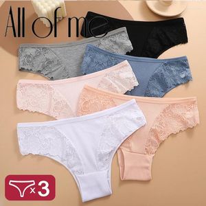 Mutandine femminili 3pcs/set di pantaloni brasiliani in pizzo di cotone set sexy trasparenti per le donne mutandine di lingerie tratto mutamento s-xl