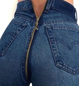 Spring New Women Back Zipper Design Jeans Denim Blue Pencil Jeans Sexy High Waist Long Pants Slim Skinny Wear Trousers1241240