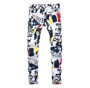 Men 3D Print Hip Hop Denim брюки Новая модная бренда мужчина повседневные брюки 3D расписные джинсы красочные белые узкие хлопковые смеси с длинной trous4437932