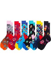 Moda renkli ağız dil desen çoraplar erkekler yıldız çizgili gündelik mutlu çoraplar hip hop kaykay kalsetinleri hombre 2pcs1pairs2229362