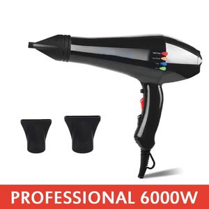 Blowdryer de secador de cabelo profissional poderoso para salão de alta velocidade Vento forte 6 engrenagens soprador de baixo ruído com 2 bicos 240506