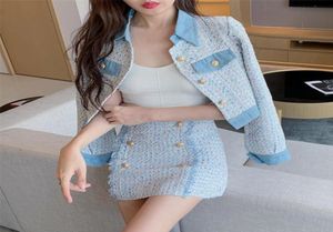 Work Dresses Small Fragrance Tweed 2 Piece Set Women Crop Top Short Jacket Coat Skirt Suits High Quality Korean Fashion Sweet Tw6551993