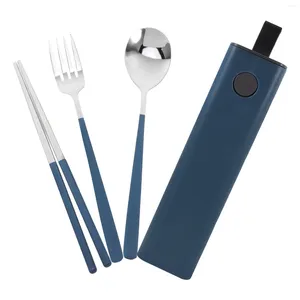 Учетные наборы посуды на открытом воздухе наборы палочки для палочки для палочки серебристого серебряного серебряного серебра и ложки из нержавеющей стали.