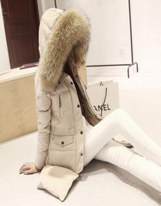 WINTER FUR COATS FOR WOMEN2015 KOREAN STYLE BIG RACCOON FUR COLLAR Long Thesing Down Jacket Women Coat PlushサイズSXXL5131872