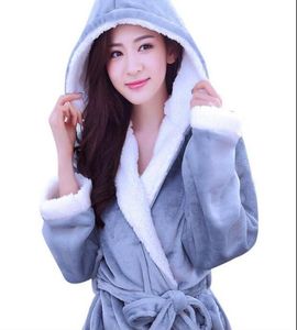 Autumn Winter Fleece Soft Bathrobe With Hood Ladies Robes Nightgown Home Clothes Warm Bath Robe Dressing Gowns For Women Men1145994