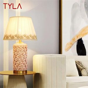 Table Lamps TYLA Ceramic Rose Luxury Brass Fabric Desk Light Home Decorative For Living Room Dining Bedroom