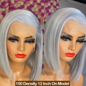 Silver Grey Short Human Hair Wigs For Women Glueless Bob 13x4 Transparent Lace Frontal Wig Straight Brazilian Wig Wholesale