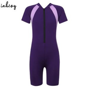 Kids Girls Boys One Piece Rash Guard Swimsuits Short Sleeves Shorty Wetsuit Water Sport Surfing Swimwear UPF 50 UV Protection 240518