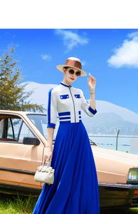 2024 Summer Ny plusstorlek Kvinnaklänningar British Style Print Stand Collar dragkedja Ankellängd Slim Woman's Long Dress DZ15